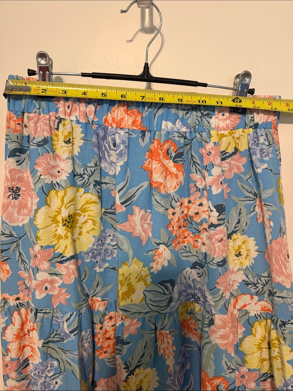 LOFT Linen and Cotton Blend Cottagecore Blue Floral Tiered Boho Maxi Skirt - Picture 10 of 10